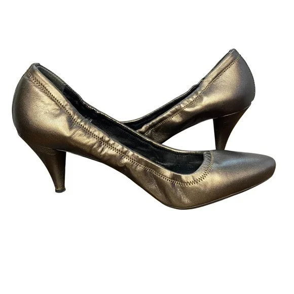 Prada Metallic Bronze Ruched Leather Stiletto Heels Women's Shoes Size 6.5 - Picture 5 of 14